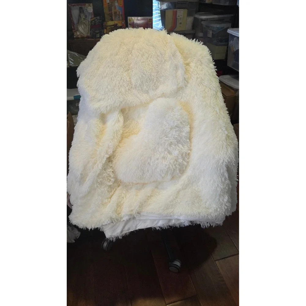 NWOT Shaggy Faux Fur Duvet Cover Set Ultra Soft Fluffy Bedding - Off-White/Ivory